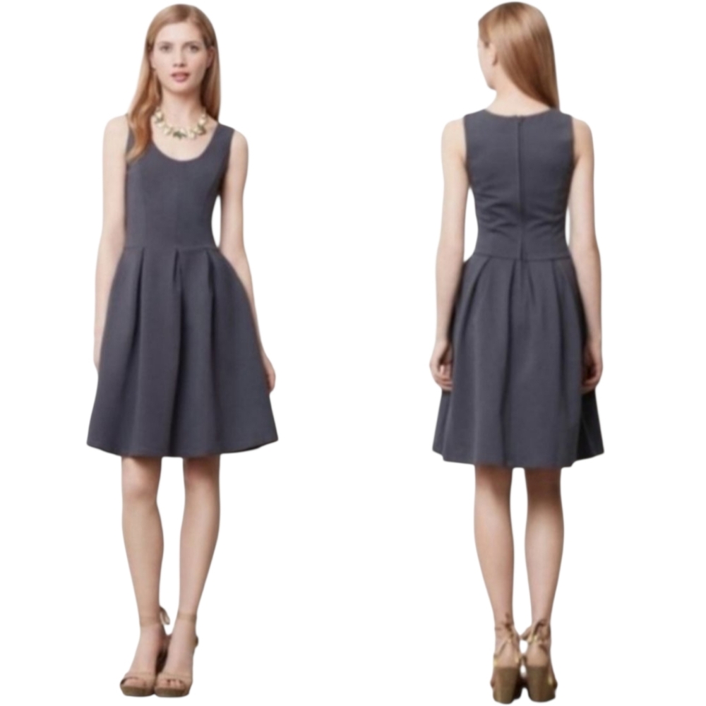 Anthropologie Bordeaux Minerve Textured Gray Fit & Flare Minidress Pockets Small
